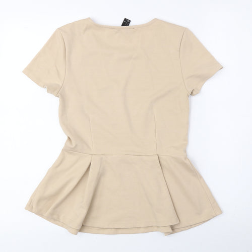 FOREVER 21 Womens Beige Polyester Basic Blouse Size S Crew Neck