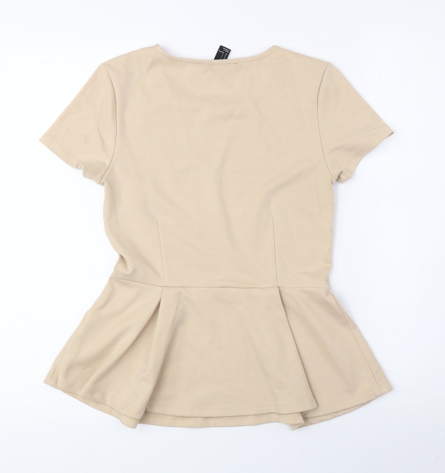 FOREVER 21 Womens Beige Polyester Basic Blouse Size S Crew Neck