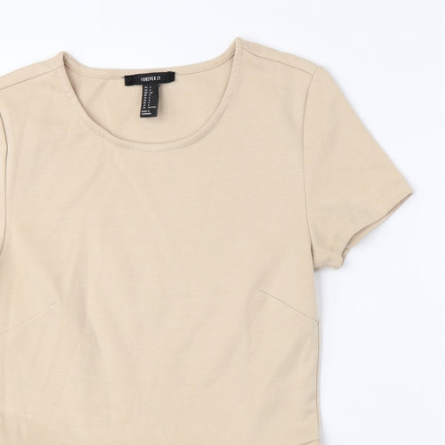 FOREVER 21 Womens Beige Polyester Basic Blouse Size S Crew Neck