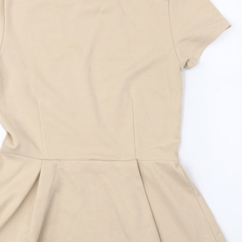 FOREVER 21 Womens Beige Polyester Basic Blouse Size S Crew Neck