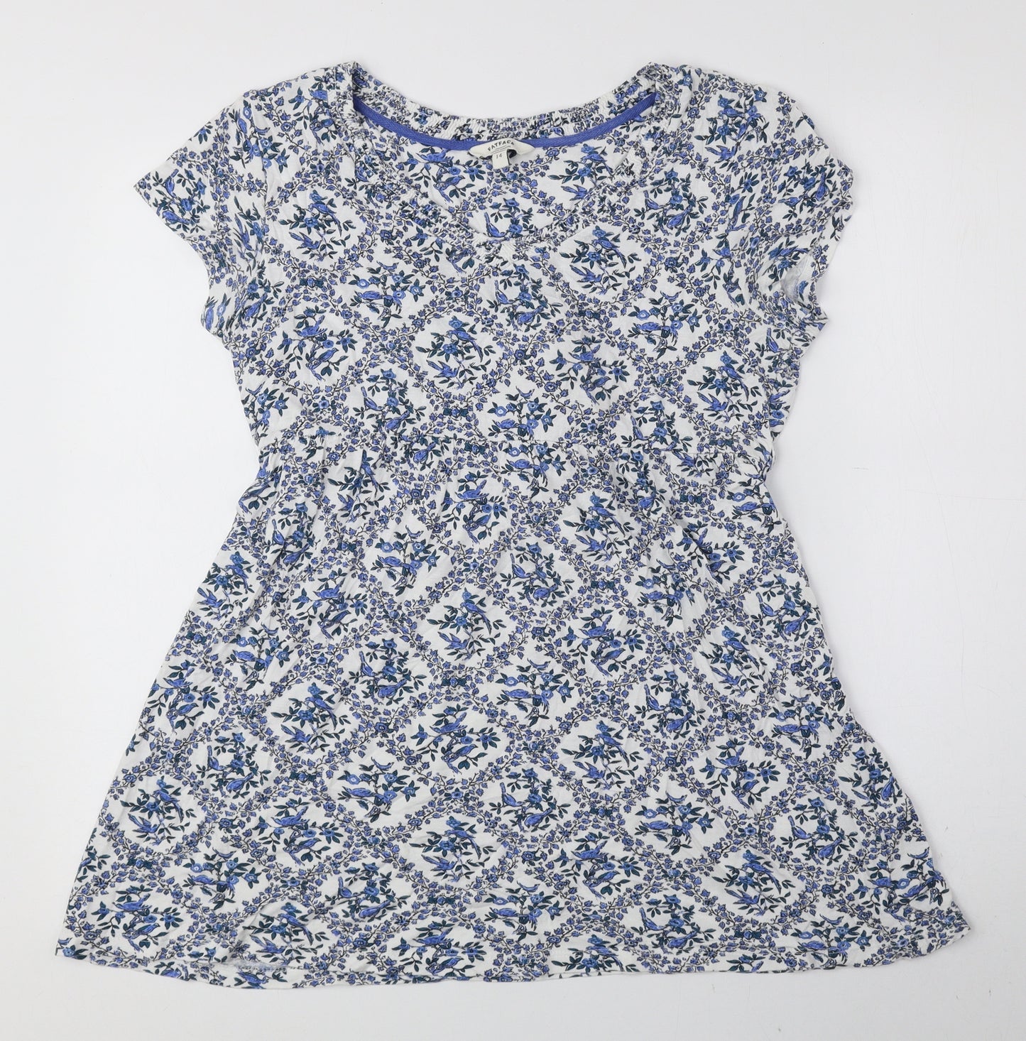 Fat Face Womens Blue Floral Viscose Basic Blouse Size 14 Sweetheart - Tie String