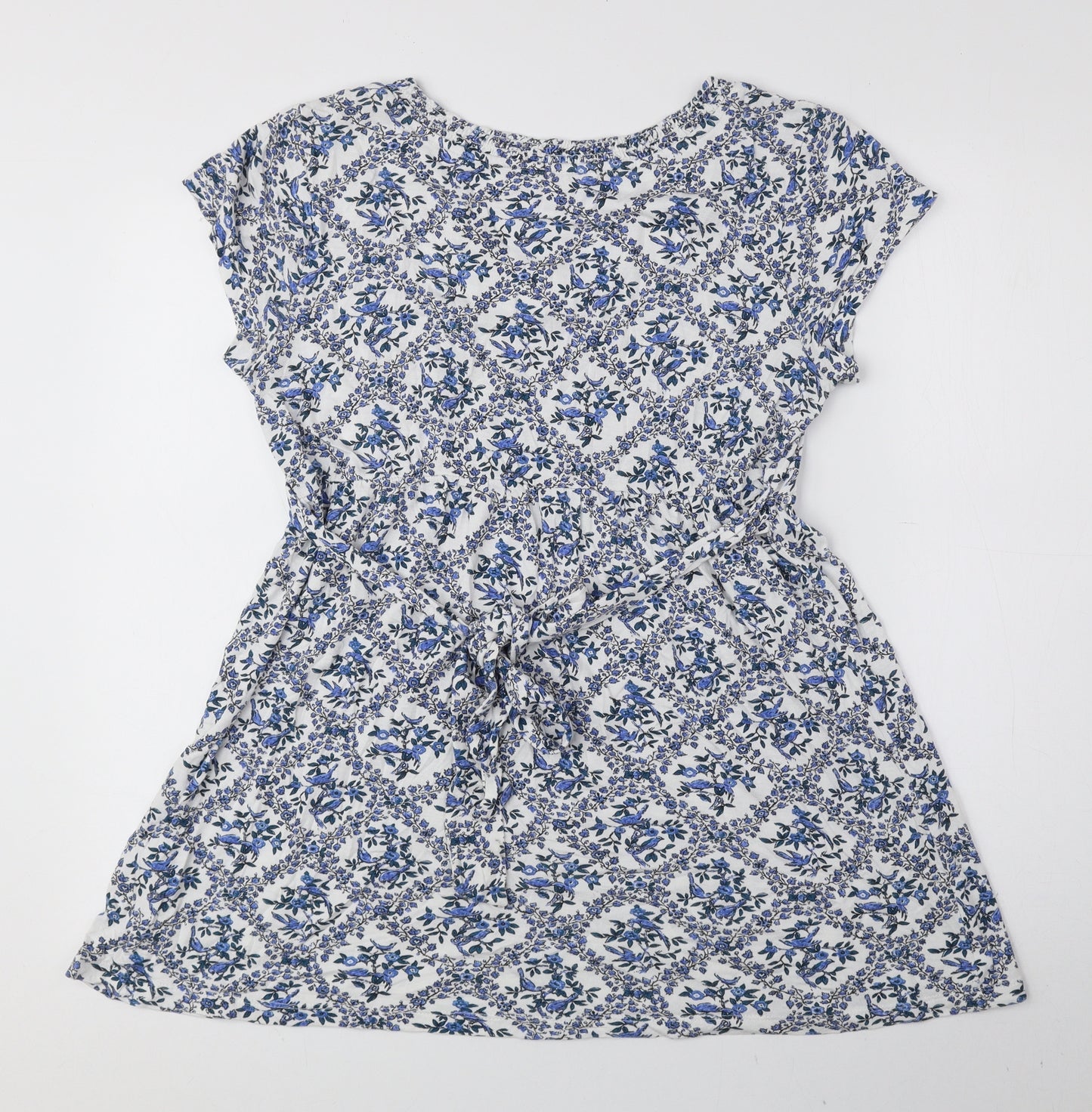 Fat Face Womens Blue Floral Viscose Basic Blouse Size 14 Sweetheart - Tie String