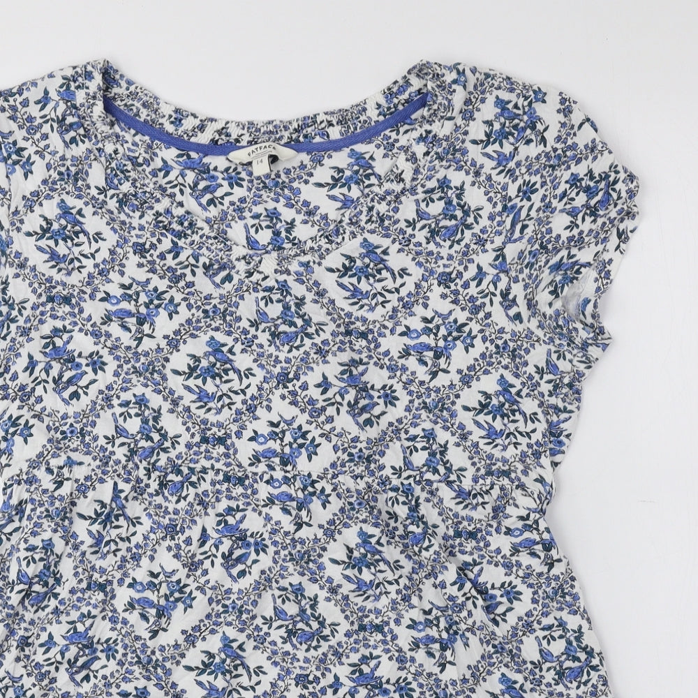 Fat Face Womens Blue Floral Viscose Basic Blouse Size 14 Sweetheart - Tie String