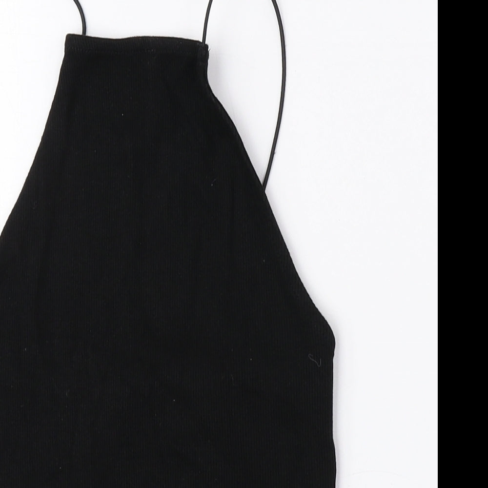 Zara Womens Black Cotton Cropped Tank Size S Square Neck