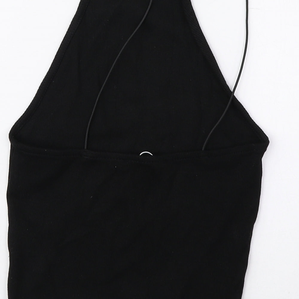 Zara Womens Black Cotton Cropped Tank Size S Square Neck