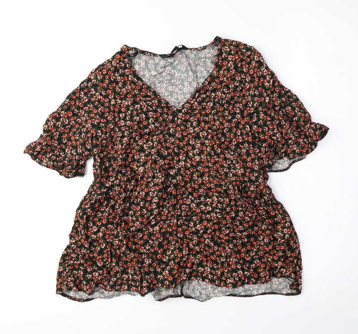 New Look Womens Multicoloured Floral Viscose Basic Blouse Size 10 V-Neck