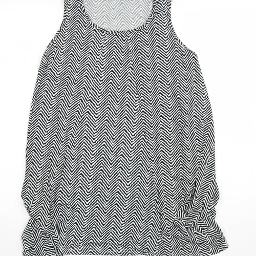 QED London Womens White Geometric Polyester Basic Tank Size S Scoop Neck
