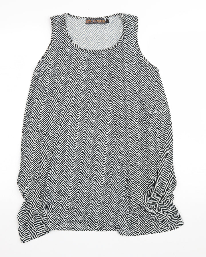 QED London Womens White Geometric Polyester Basic Tank Size S Scoop Neck