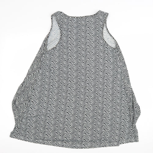 QED London Womens White Geometric Polyester Basic Tank Size S Scoop Neck