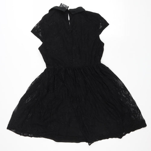KILLSTAR Womens Black Nylon Fit & Flare Size XL Collared Button - Lace Trim