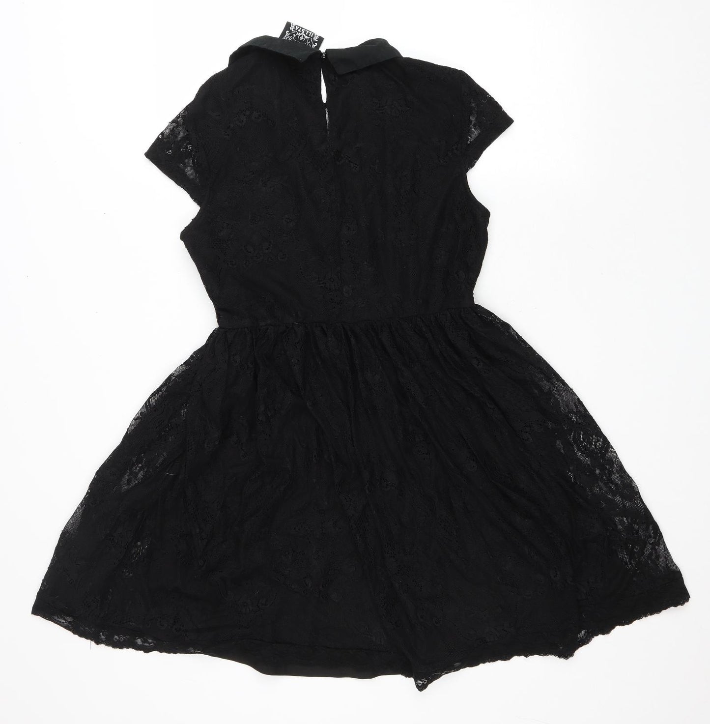 KILLSTAR Womens Black Nylon Fit & Flare Size XL Collared Button - Lace Trim