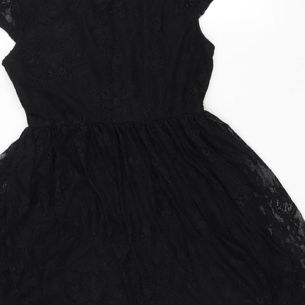 KILLSTAR Womens Black Nylon Fit & Flare Size XL Collared Button - Lace Trim