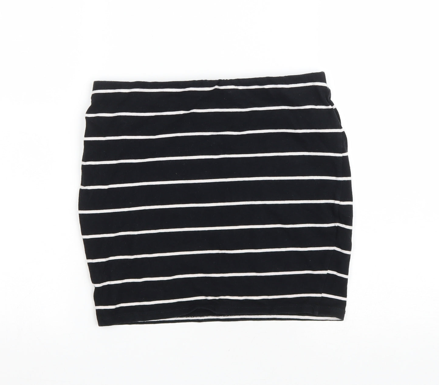 New Look Womens Black Striped Polyester Bandage Skirt Size 10 Drawstring