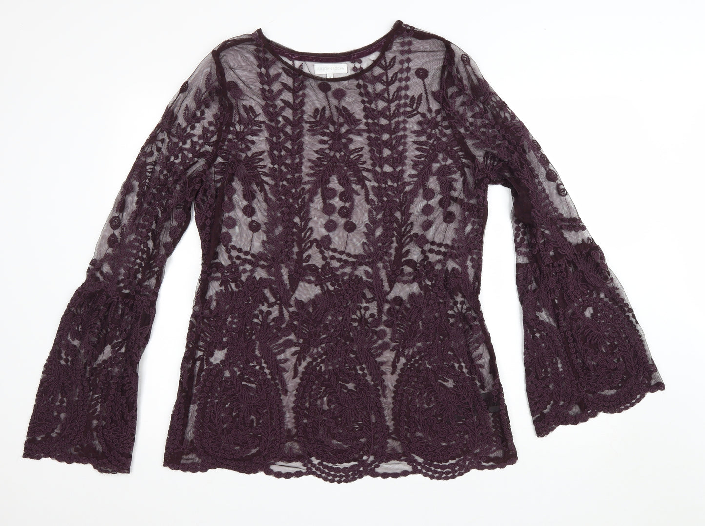 Debenhams Womens Purple Floral Polyester Basic T-Shirt Size 14 Round Neck