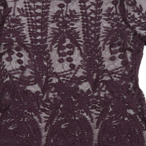 Debenhams Womens Purple Floral Polyester Basic T-Shirt Size 14 Round Neck