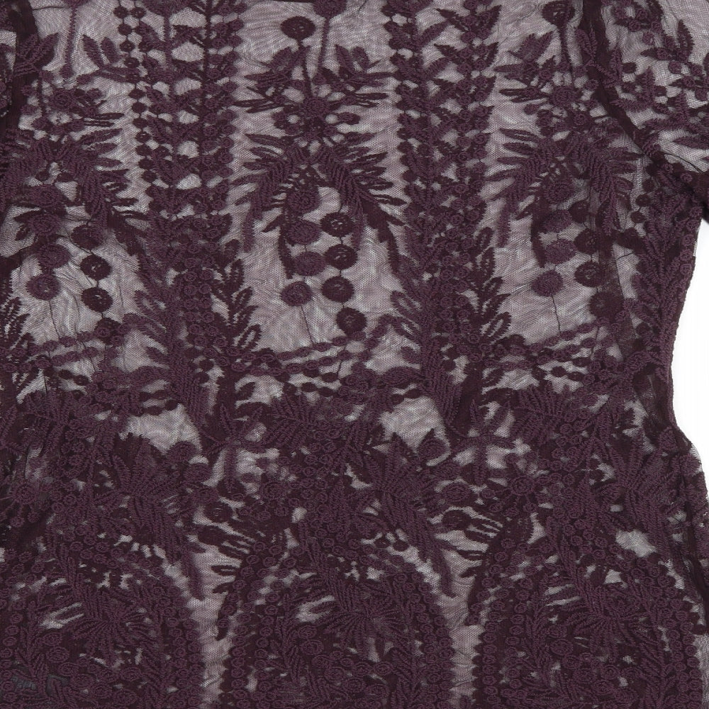 Debenhams Womens Purple Floral Polyester Basic T-Shirt Size 14 Round Neck