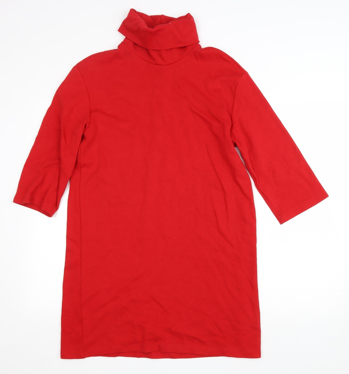 Zara Womens Red Cotton Jumper Dress Size S Roll Neck Pullover
