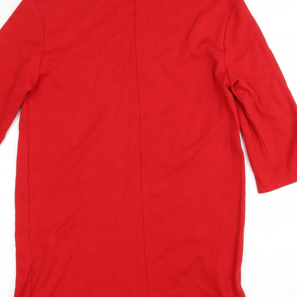 Zara Womens Red Cotton Jumper Dress Size S Roll Neck Pullover