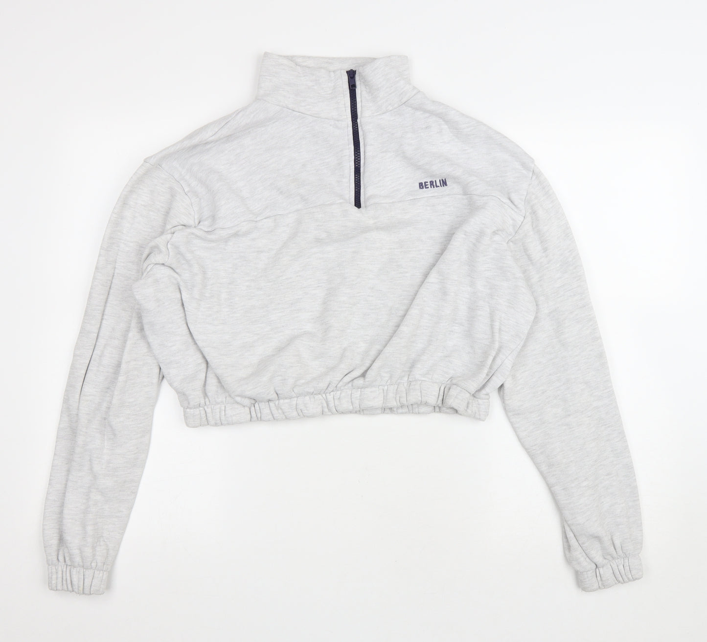 Topshop Womens Grey Cotton Pullover Sweatshirt Size 16 Zip - Cropped