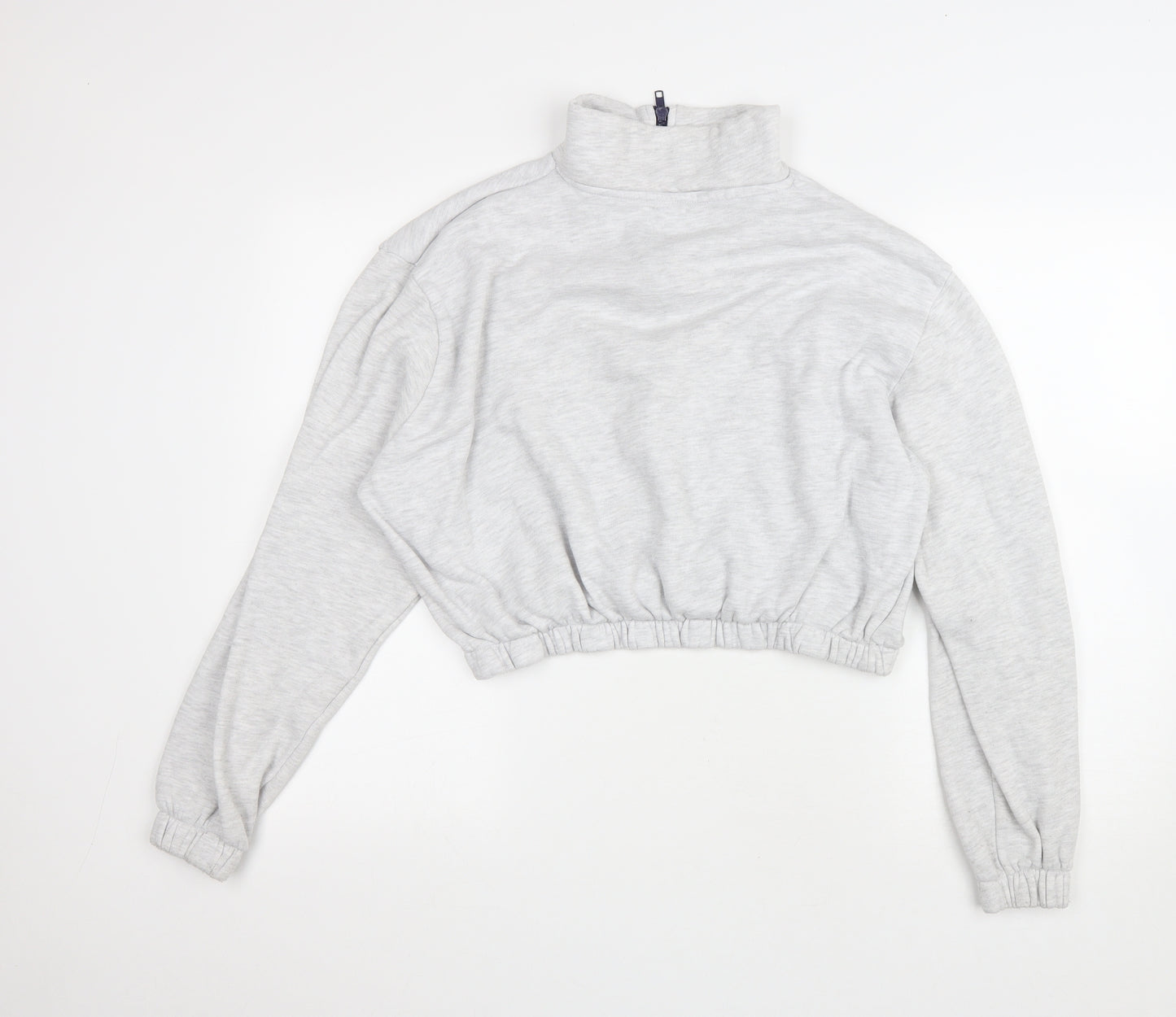 Topshop Womens Grey Cotton Pullover Sweatshirt Size 16 Zip - Cropped