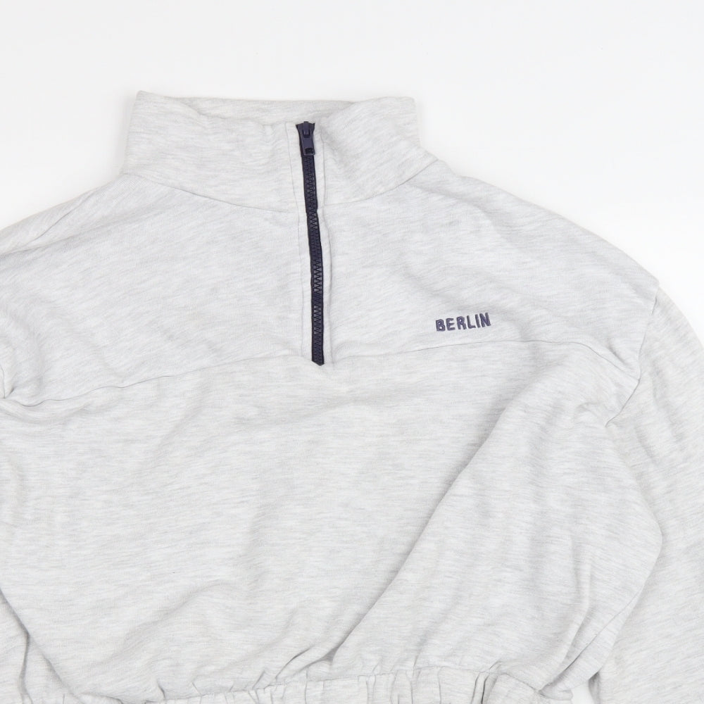 Topshop Womens Grey Cotton Pullover Sweatshirt Size 16 Zip - Cropped