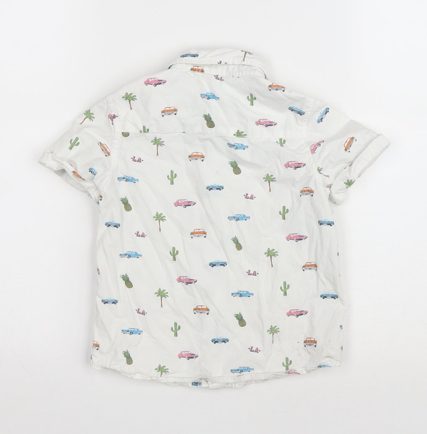 TU Boys White Geometric Cotton Basic Button-Up Size 3 Years Collared Button - L.A. Cars