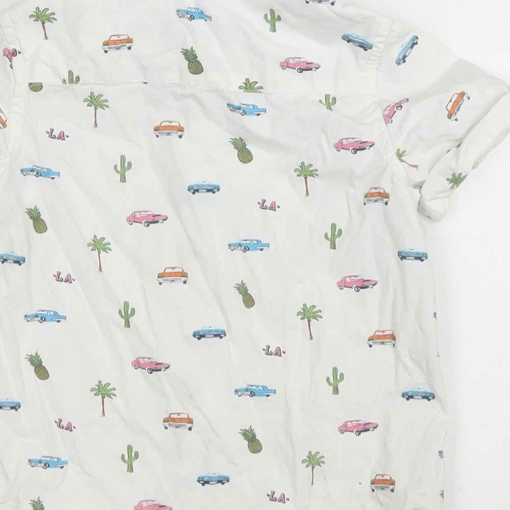 TU Boys White Geometric Cotton Basic Button-Up Size 3 Years Collared Button - L.A. Cars