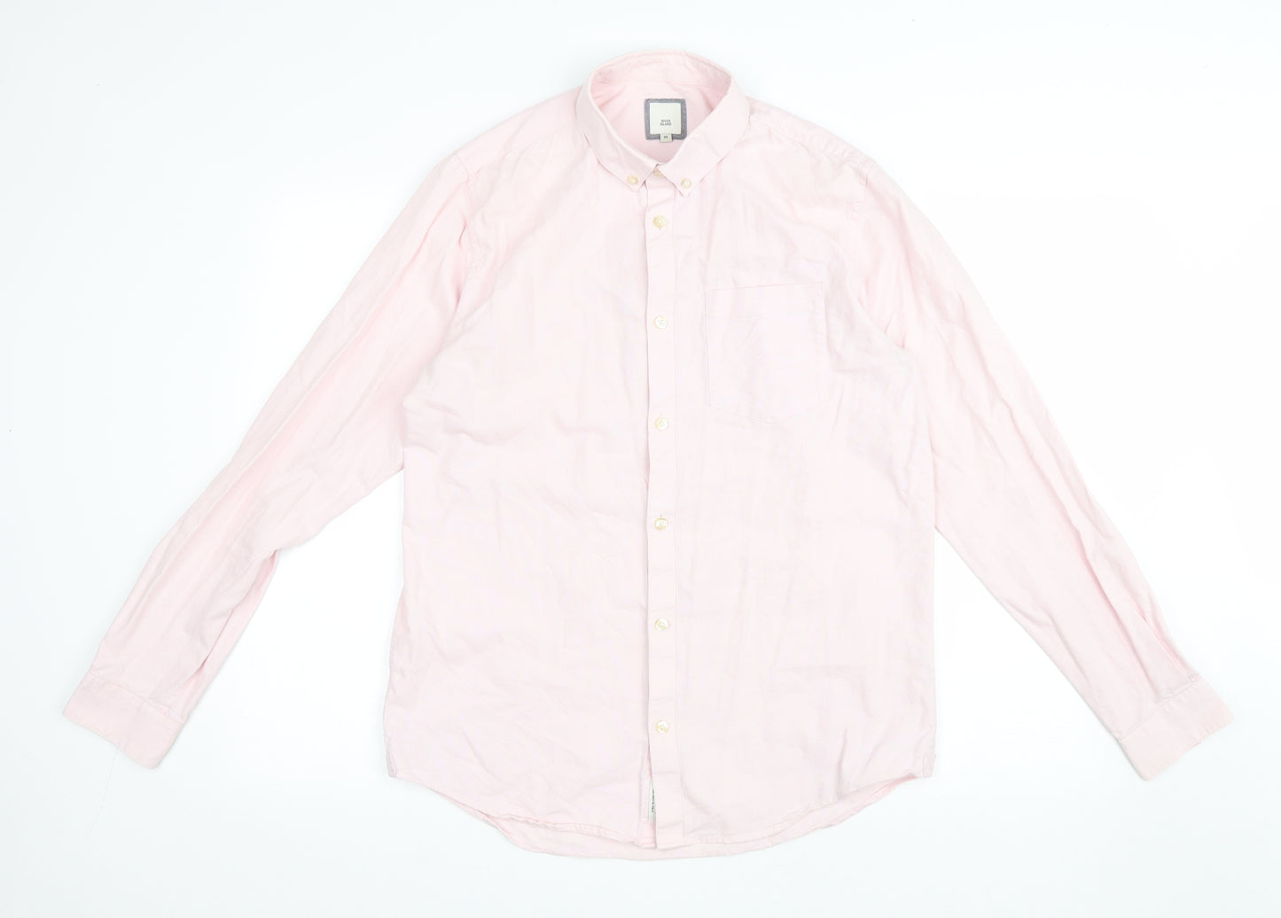 River Island Mens Pink Cotton Button-Up Size M Collared Button