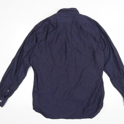 Thomas Mayes Mens Blue Polyester Button-Up Size M Collared Button