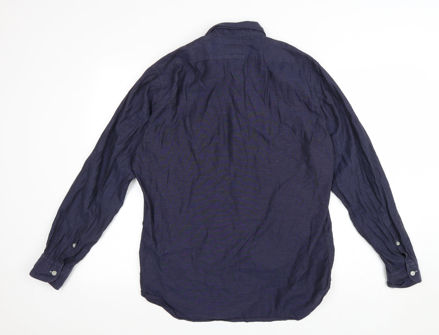 Thomas Mayes Mens Blue Polyester Button-Up Size M Collared Button