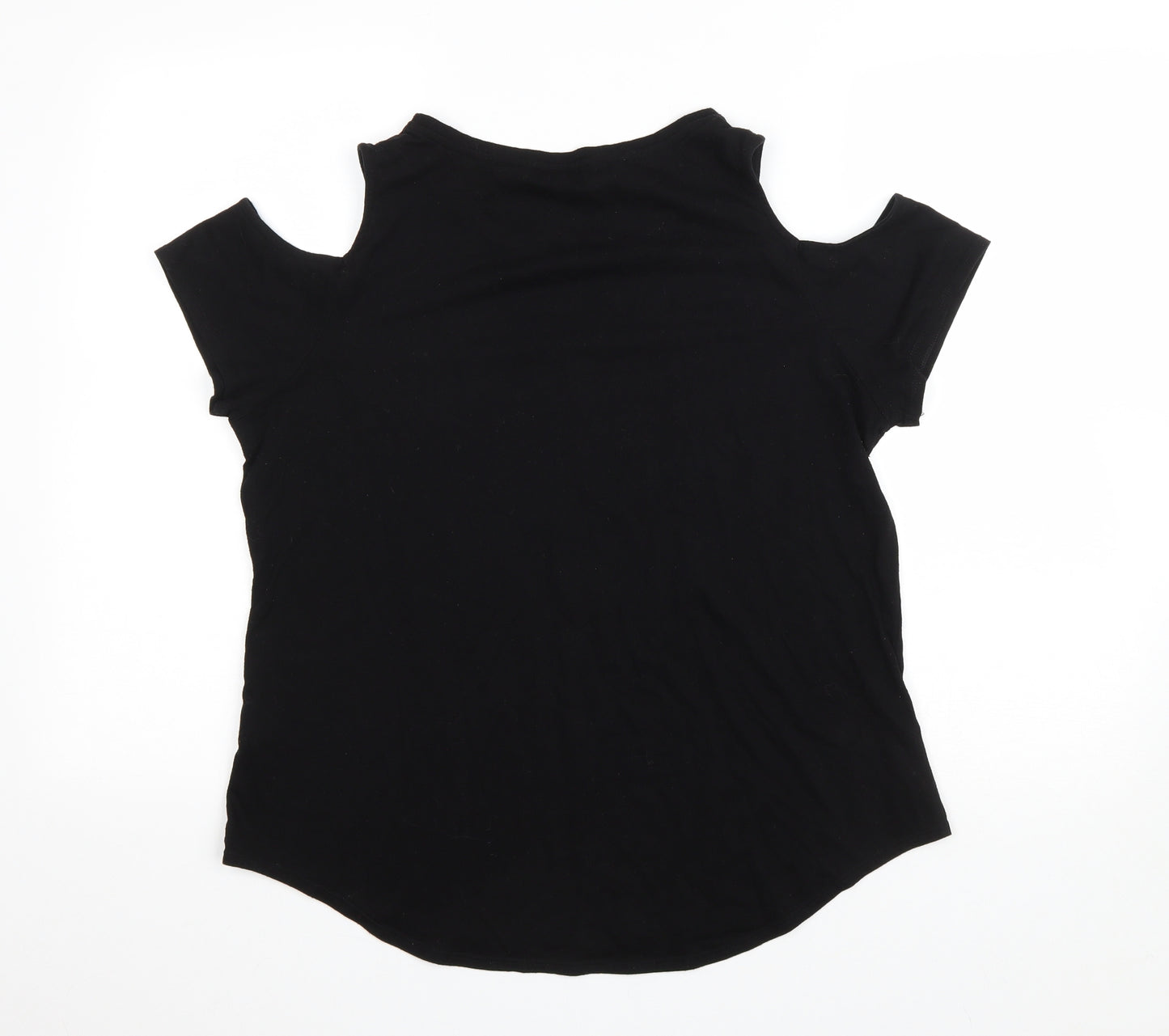 Matalan Womens Black Cotton Basic T-Shirt Size 16 Round Neck - Cold Shoulder