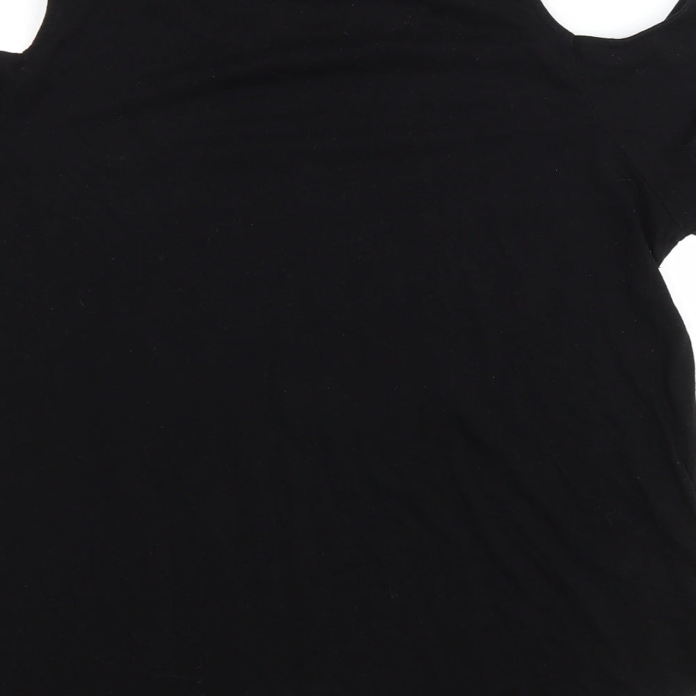 Matalan Womens Black Cotton Basic T-Shirt Size 16 Round Neck - Cold Shoulder