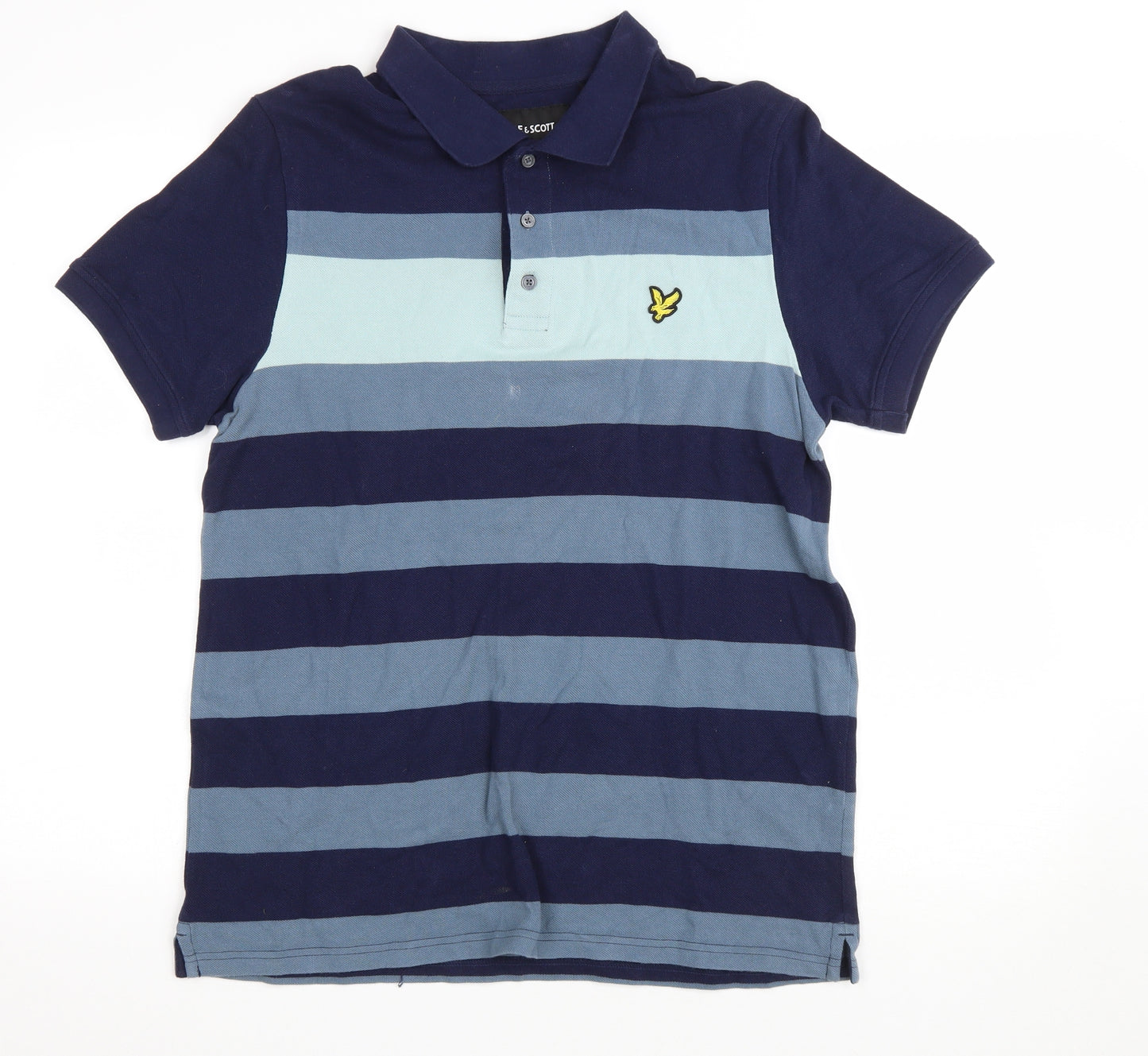 Lyle & Scott Mens Blue Striped Cotton Polo Size L Collared Button