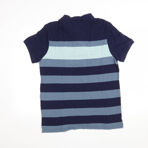 Lyle & Scott Mens Blue Striped Cotton Polo Size L Collared Button