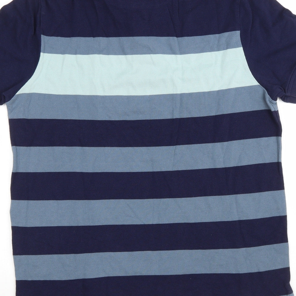 Lyle & Scott Mens Blue Striped Cotton Polo Size L Collared Button