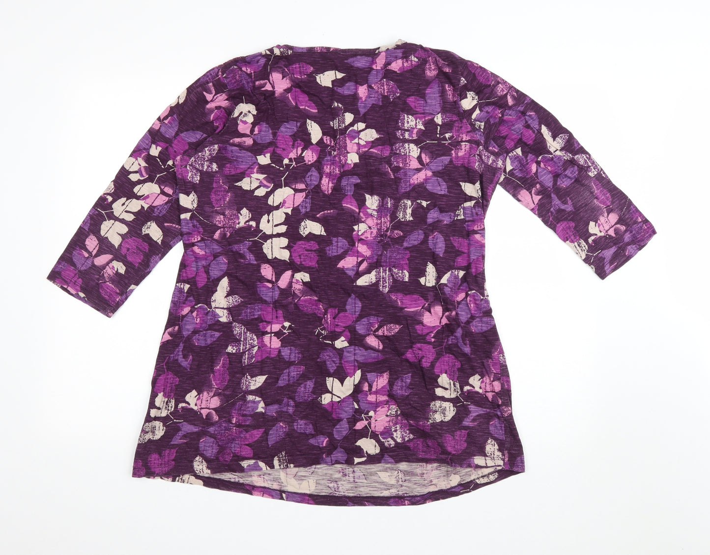 Debenhams Womens Purple Floral Cotton Basic T-Shirt Size 14 Scoop Neck - Lace detail