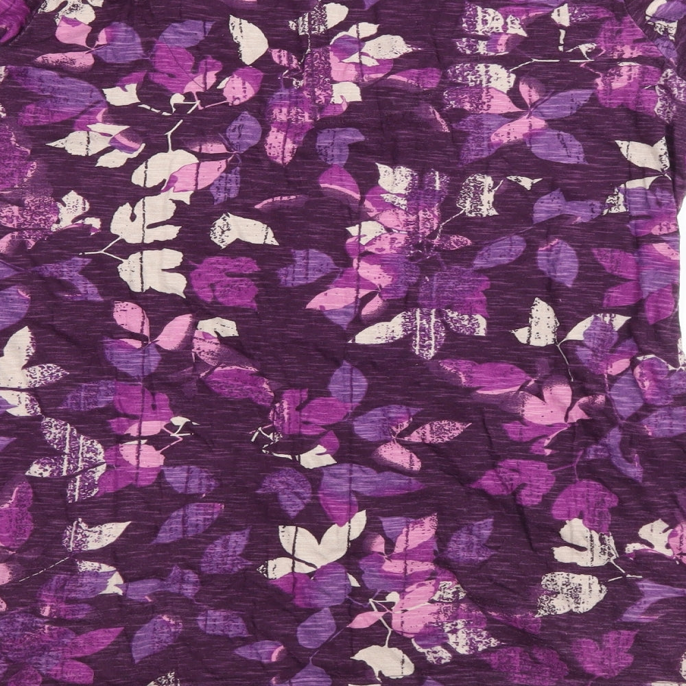 Debenhams Womens Purple Floral Cotton Basic T-Shirt Size 14 Scoop Neck - Lace detail