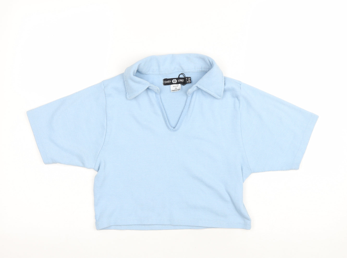 Daisy Street Womens Blue Cotton Cropped T-Shirt Size 14 V-Neck