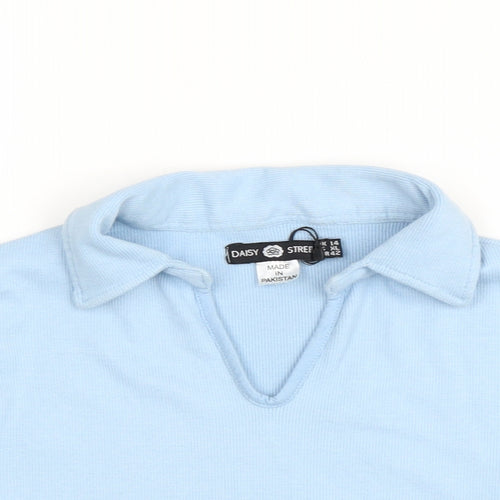 Daisy Street Womens Blue Cotton Cropped T-Shirt Size 14 V-Neck