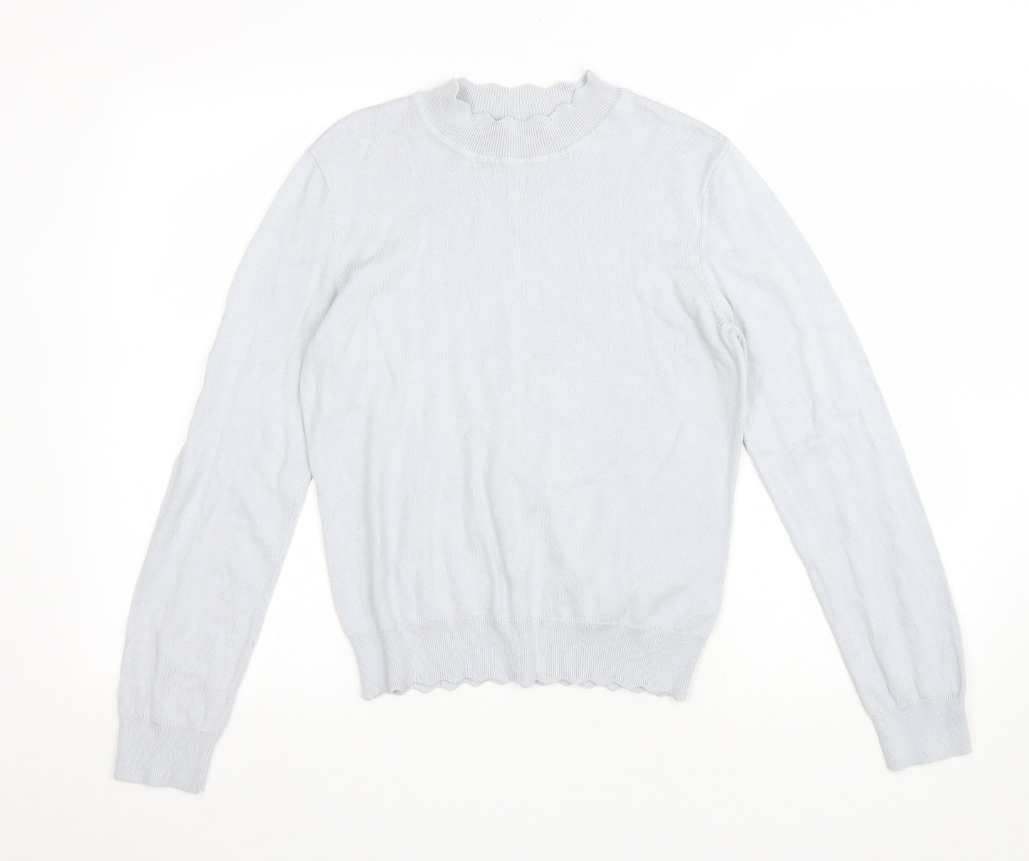 Oasis Womens Blue Mock Neck Cotton Pullover Jumper Size M