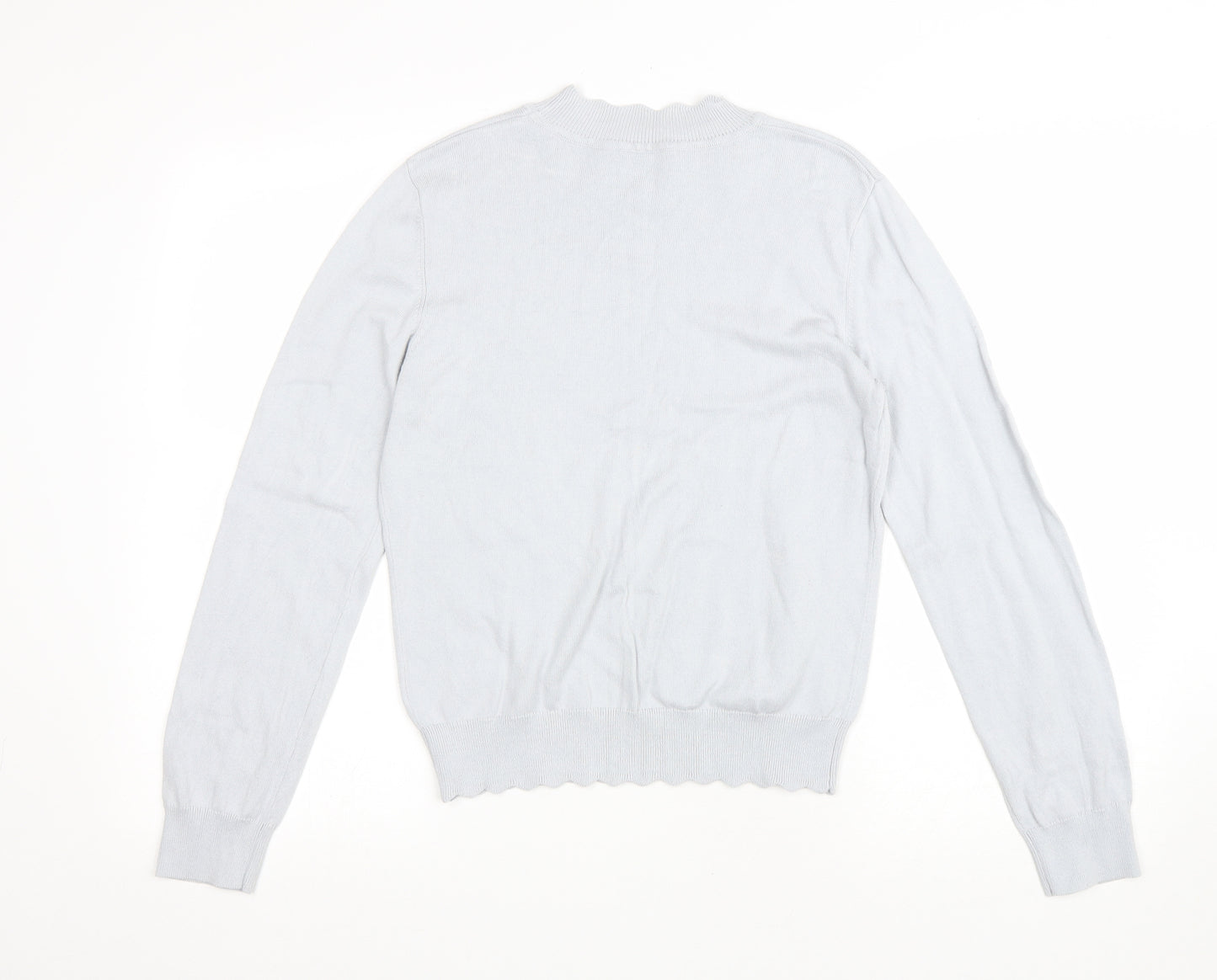 Oasis Womens Blue Mock Neck Cotton Pullover Jumper Size M