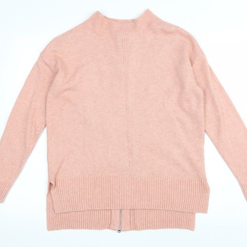 Debenhams Womens Pink Round Neck Acrylic Pullover Jumper Size 12 - Zipped Back