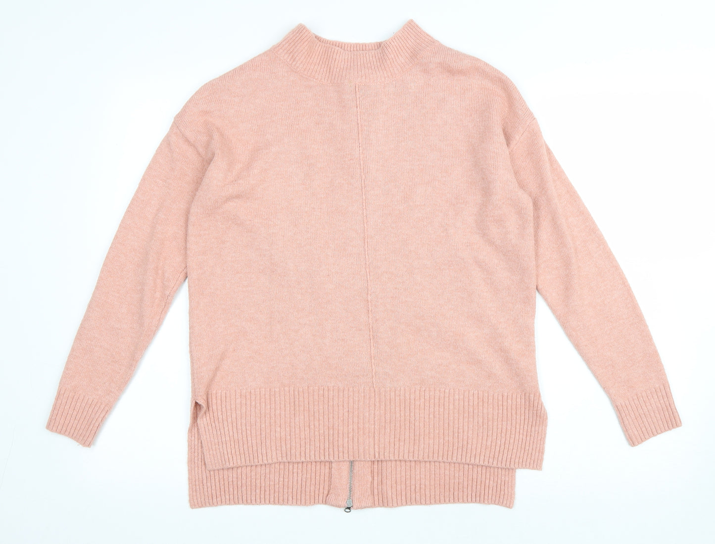 Debenhams Womens Pink Round Neck Acrylic Pullover Jumper Size 12 - Zipped Back