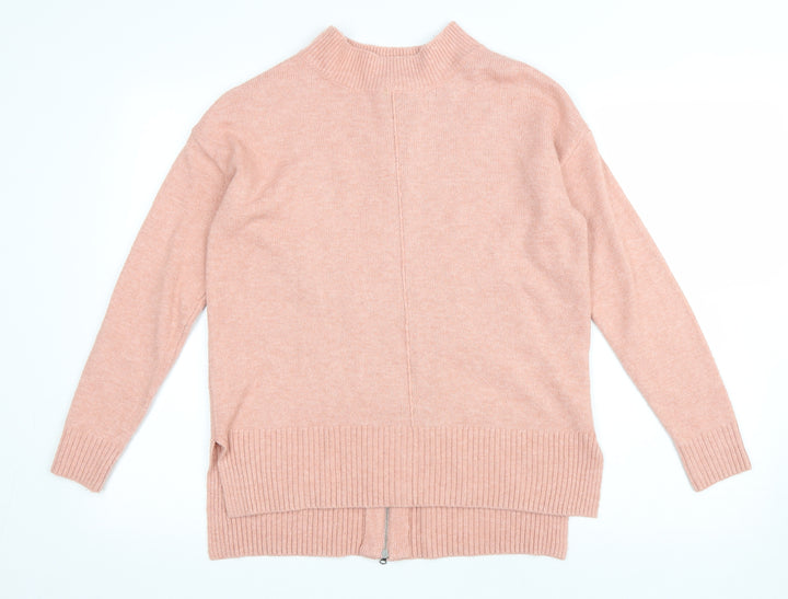 Debenhams Womens Pink Round Neck Acrylic Pullover Jumper Size 12 - Zipped Back