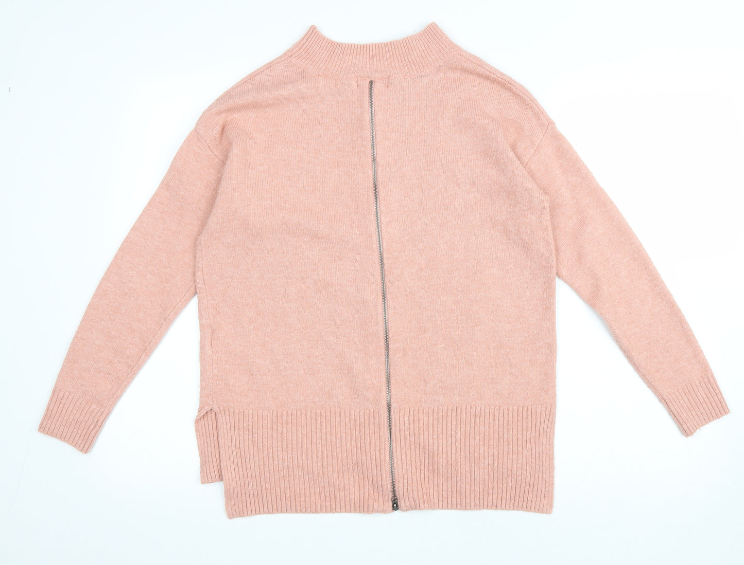 Debenhams Womens Pink Round Neck Acrylic Pullover Jumper Size 12 - Zipped Back