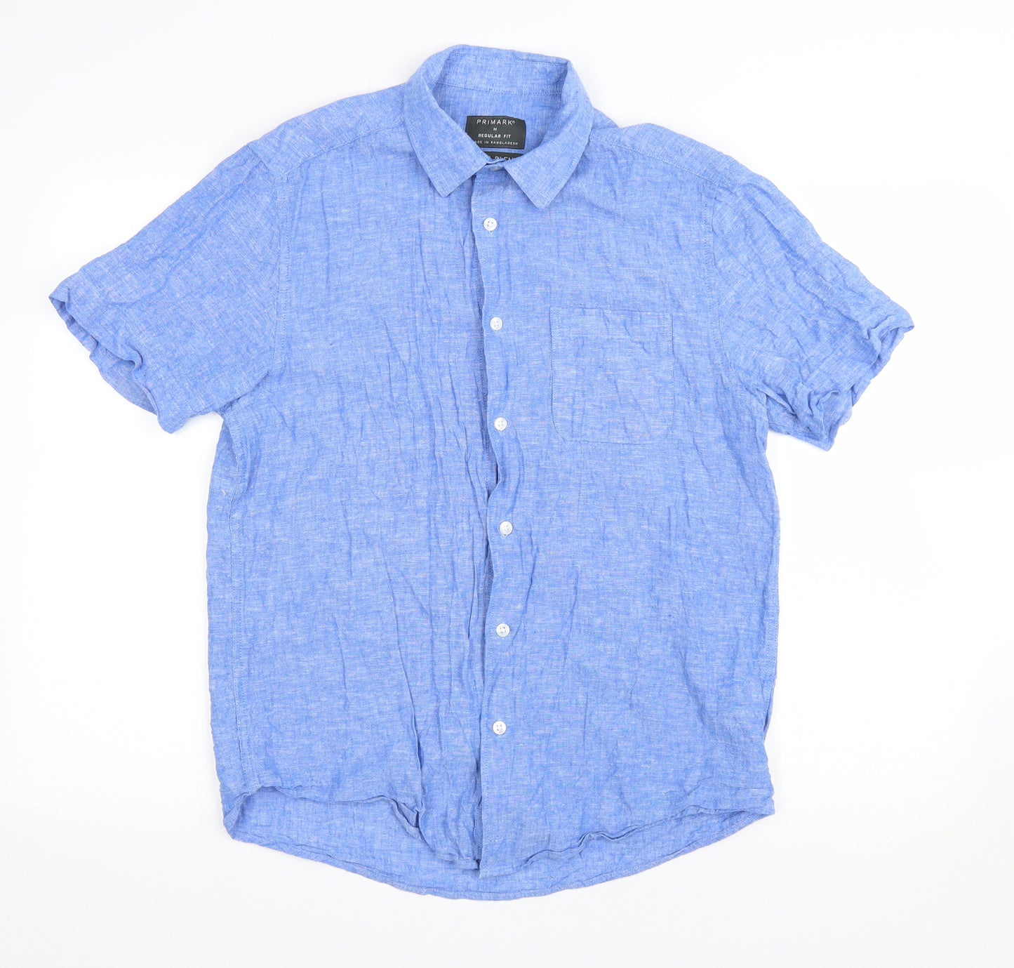 Primark Mens Blue Cotton Button-Up Size M Collared Button