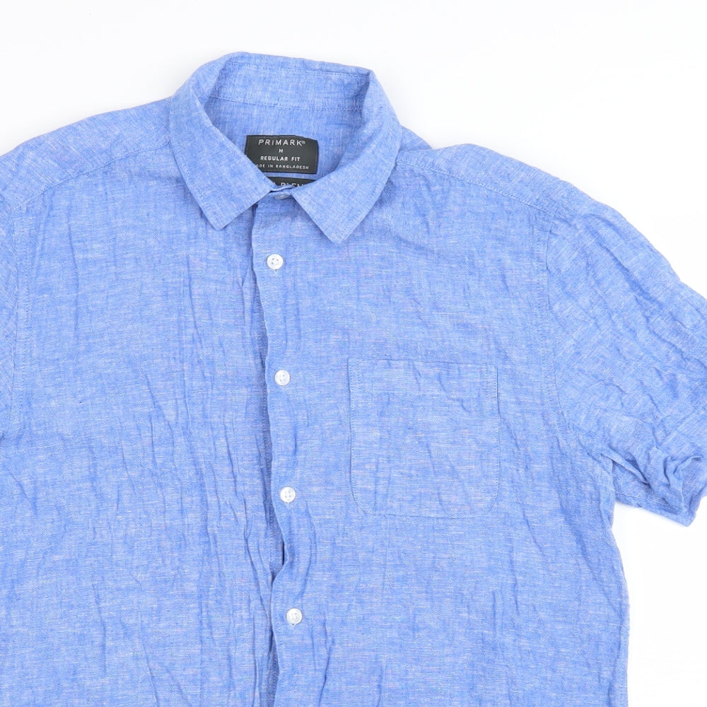 Primark Mens Blue Cotton Button-Up Size M Collared Button