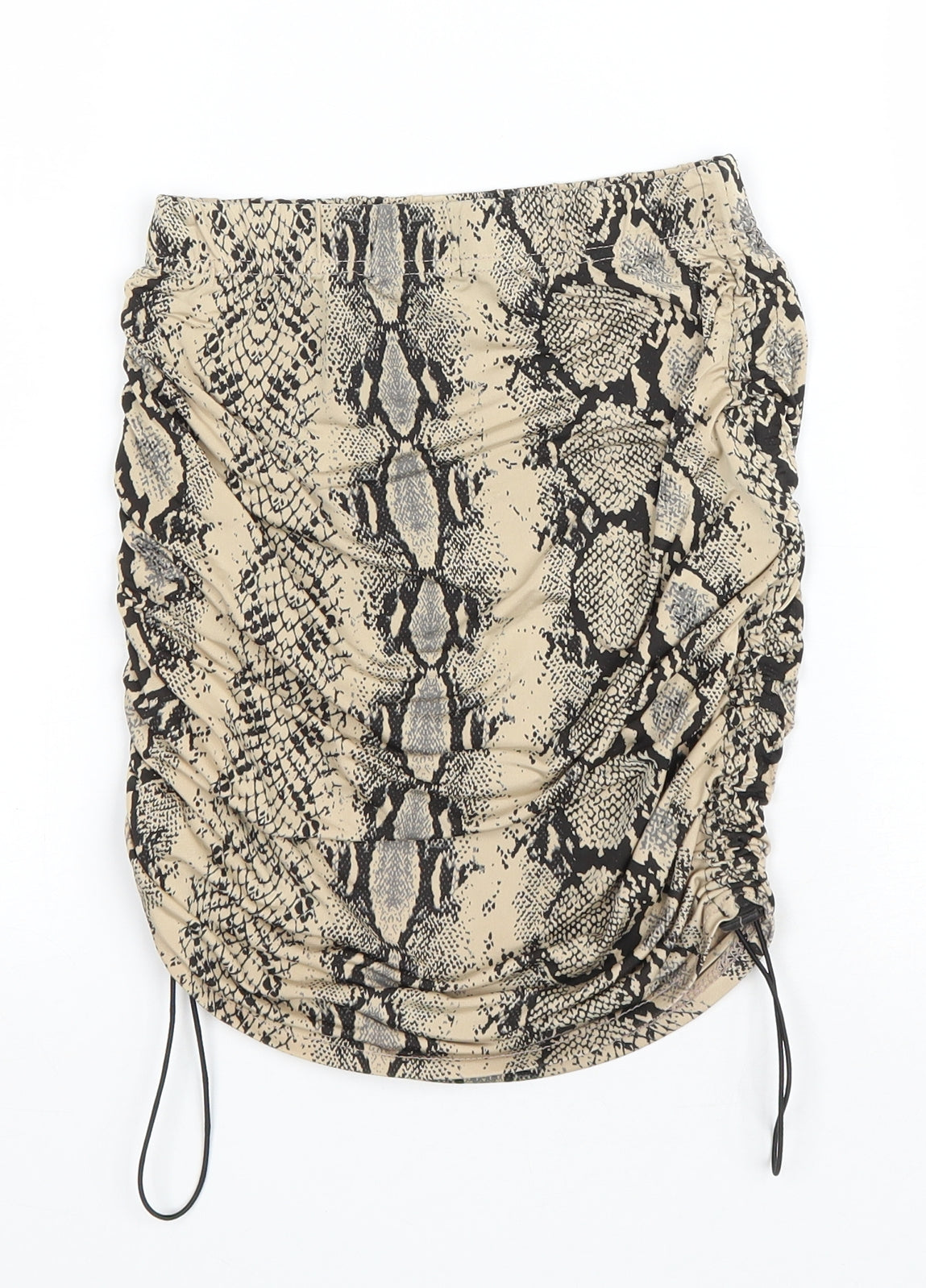 PRETTYLITTLETHING Womens Brown Animal Print Polyester Mini Skirt Size 8 Drawstring - Ruched