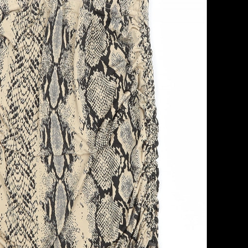 PRETTYLITTLETHING Womens Brown Animal Print Polyester Mini Skirt Size 8 Drawstring - Ruched