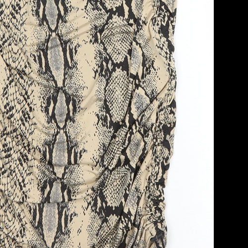 PRETTYLITTLETHING Womens Brown Animal Print Polyester Mini Skirt Size 8 Drawstring - Ruched
